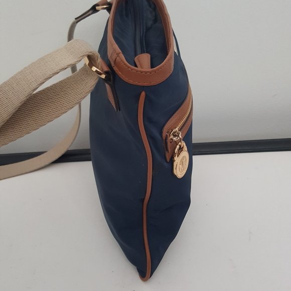 Women's Michael Kors Kempton Crossbody Canvas/Leather Handbag Blue - Picture 5 of 14